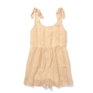 AE Striped Beige Romper with Floral Embroidery